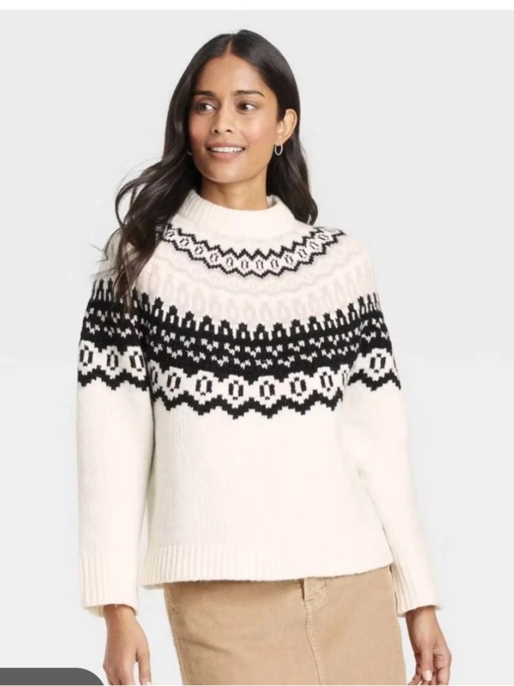 Universal Thread Cream & Black Nordic Cowl Sweater